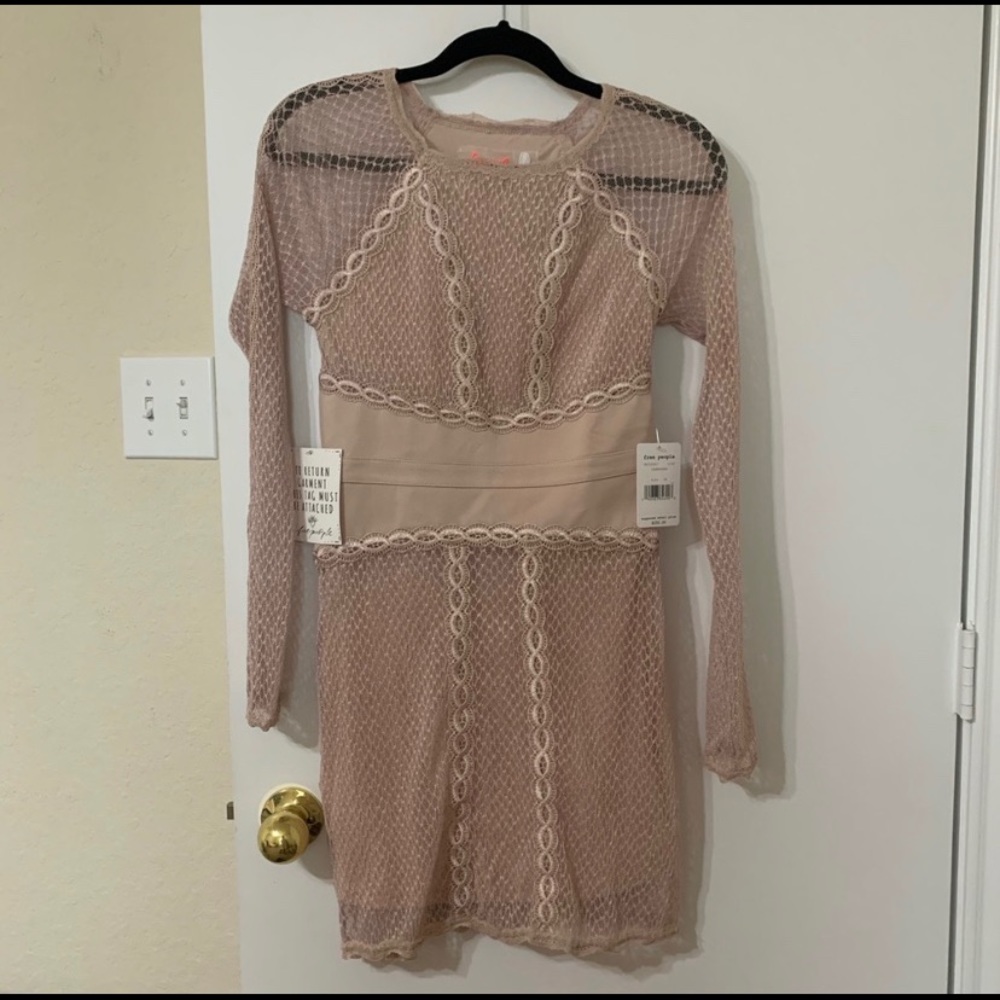 NWT Free people mix mesh bodycon champagne dress - Picture 4 of 8